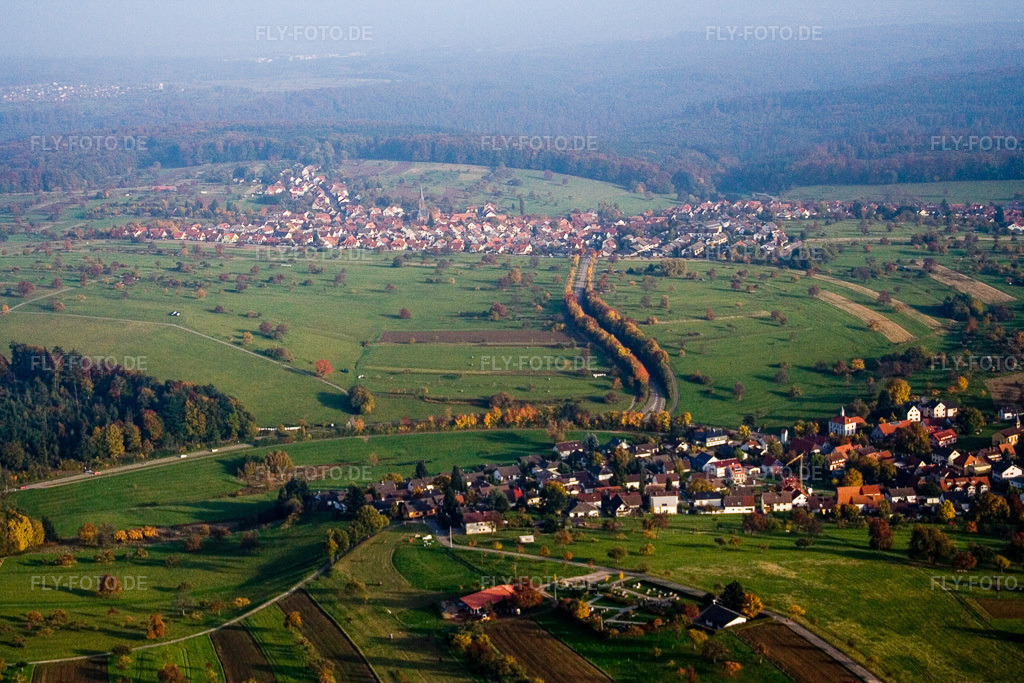 Luftbild: Ortsansicht von Nordwesten im Ortsteil Schöllbronn in Ettlingen im Bundesland Baden-Württemberg in Deutschland. Foto: IMG_14079.jpg vom 11.10.2008 durch Werner Riehm/FLY-FOTO.de