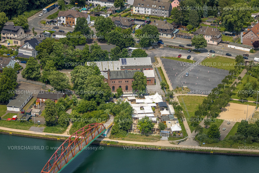 Herne250601413 | Luftbild, Steinmeister's Biergarten - Oskar am Kanal im Kulturpark Unser Fritz, Gelände ehemalige Zeche Unser Fritz, Künstlerzeche Unser Fritz 2/3, Schacht 3, Unser Fritz, Herne, Ruhrgebiet, Nordrhein-Westfalen, Deutschland