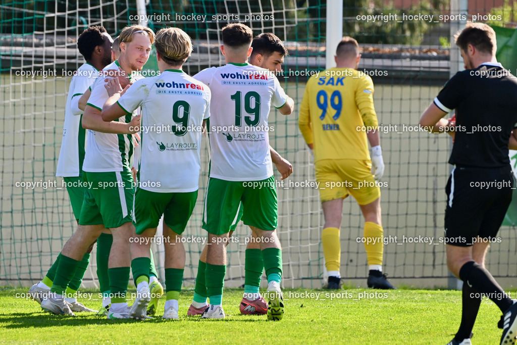 SV Donau Klagenfurt vs. SAK | Jubel SV Donau, #9 Leo Petzner SV Donau,  #19 Sufjan Sulemani SV Donau,  SV Donau Klagenfurt vs. SAK, SV Donau Klagenfurt vs. SAK am 11.04.2026 in Klagenfurt (Sportplat Donau ), Austria, (Photo by Bernd Stefan)