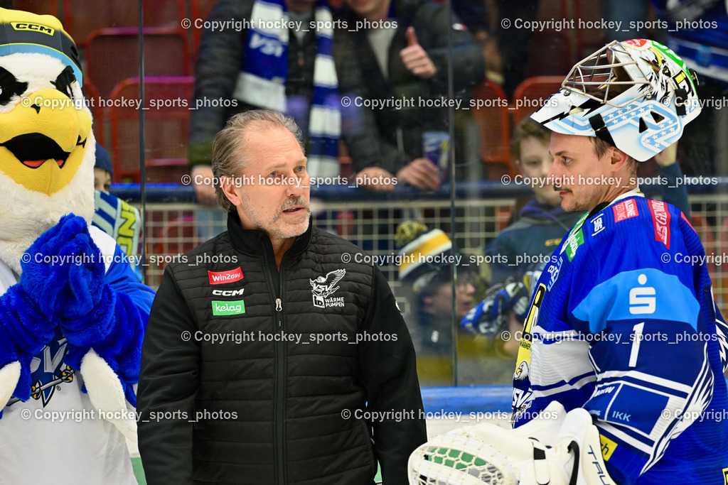 EC IDM WÄRMEPUMPEN VSV vs. HC Bozen | Headcoach EC VSV TUOMIE Tray, #1 LAMOUREUX Jean Philippe EC VSV, EC IDM WÄRMEPUMPEN VSV vs. HC Bozen, EC IDM WÄRMEPUMPEN VSV vs. HC Bozen am 14.03.2025 in Villach (Stadthalle Villach), Austria, (Photo by Bernd Stefan)