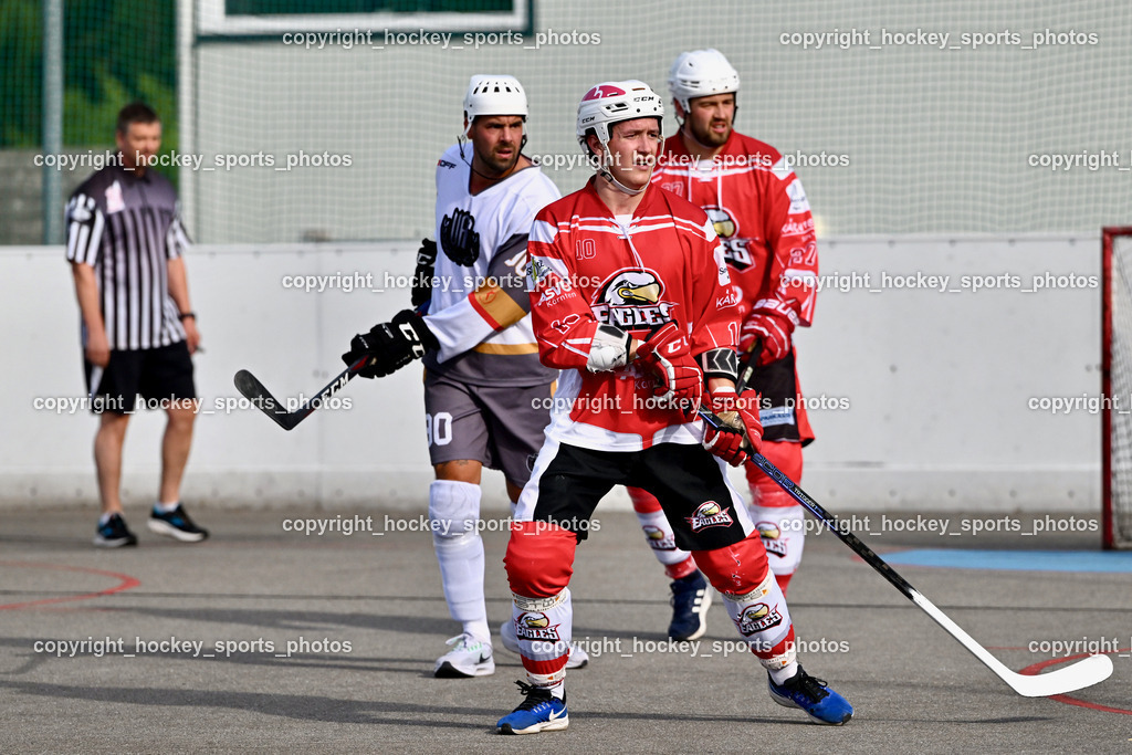 VAS Ballhockey vs. HSC Eagles Poggersdorf | #10 Sunitsch Marco, #90 Edlinger Patrick, VAS Ballhockey vs. HSC Eagles Poggersdorf, VAS Ballhockey vs. HSC Eagles Poggersdorf am 14.07.2024 in Villach (Alpen Arena ), Austria, (Photo by Bernd Stefan)