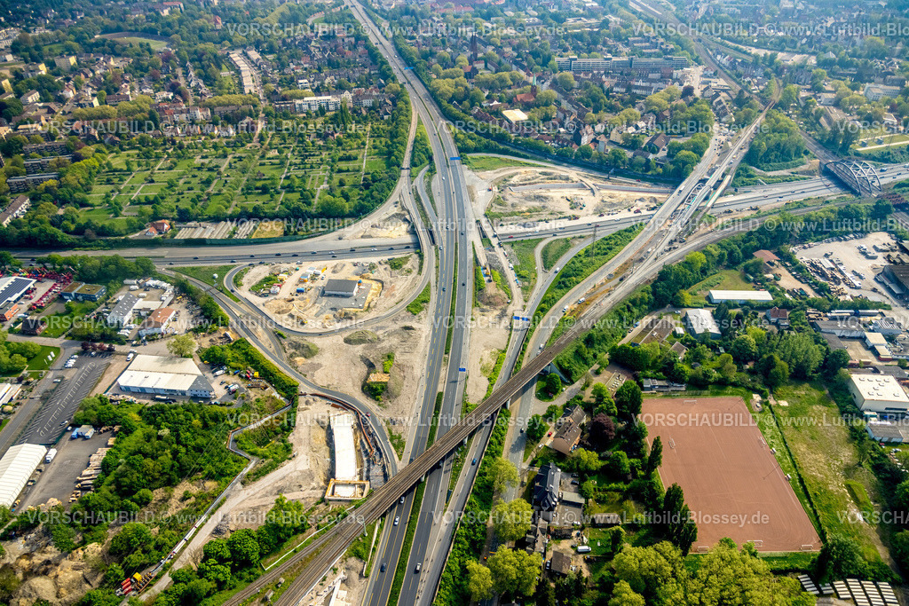 Herne240500286 | Luftbild, Autobahnkreuz Herne Großbaustelle mit Tunnel Neubau, Autobahn A43 und Autobahn A42, Baukau-West, Herne, Ruhrgebiet, Nordrhein-Westfalen, Deutschland