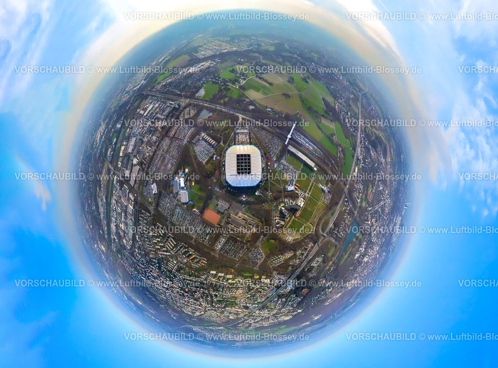 Gelsenkirchen240390004Schalke-2 | Luftbild, Veltins-Arena Bundesligastadion des FC Schalke 04 mit offenem Dach und gefüllten Parkplätzen, Fußballfans am Stadion, Berger Feld, Erle, Gelsenkirchen, Ruhrgebiet, Nordrhein-Westfalen, Deutschland