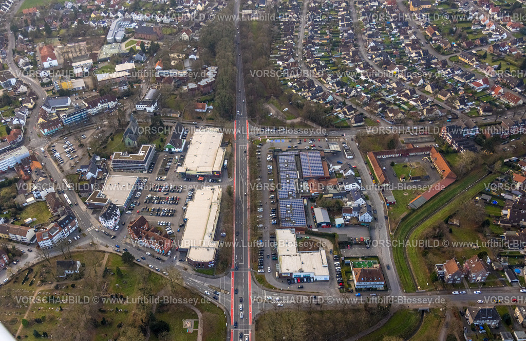 Hamm241201193 | Luftbild, Einkaufszentrum Dortmunder Straße mit DM, Rewe, Aldi und Edeka Supermarkt, evang. Sankt-Viktor-Kirche, Baustelle mit Neubau, Herringen Markt und Zentrum, Alter Bauhof Herringen, Stadtbezirk Herringen, Hamm, Ruhrgebiet, Nordrhein-Westfalen, Deutschland