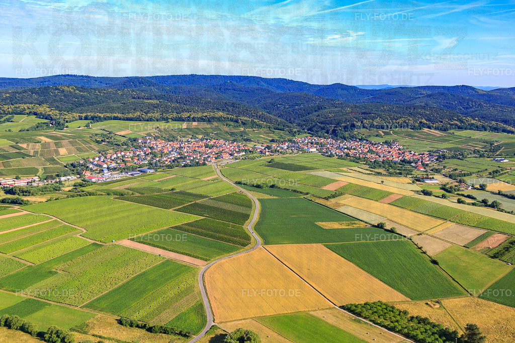 Ortsansicht von Südosten | Luftbild: Ortsansicht von Südosten im Ortsteil Schweigen in Schweigen-Rechtenbach im Bundesland Rheinland-Pfalz in Deutschland. Foto: IMG_083052.jpg vom 26.06.2015 durch Werner Riehm/FLY-FOTO.de - Realisiert mit Pictrs.com