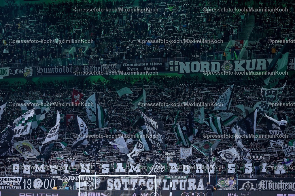 BMG05102502147 | 05.10.2025, Fußball, Borussia Mönchengladbach - SC Freiburg, 1. Fußball Bundesliga, Borussia-Park, Saison 2025 2026: Fans Fankurve Nordkurve Feature Gemeinsam Banner DFB regulations prohibit any use of photographs as image sequences and or quasi-video.