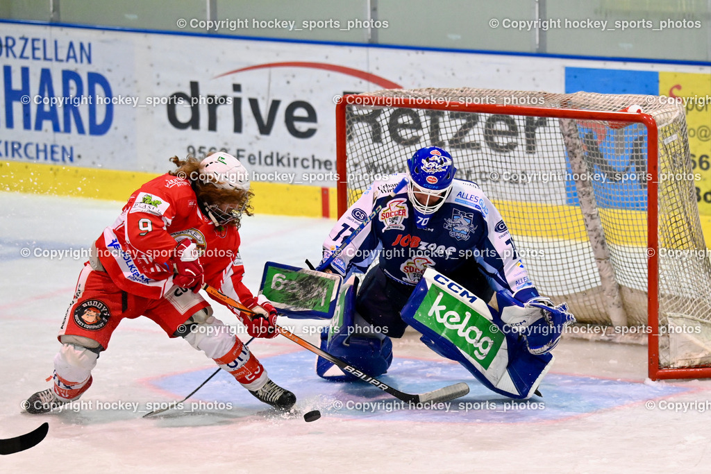 ESC Steindorf vs. ESV Ferlach | #9 Steiner Markus ESV Ferlach, #72 Moser Lukas ESC Steindorf, ESC Steindorf vs. ESV Ferlach, ESC Steindorf vs. ESV Ferlach am 19.10.2024 in Steindorf (Ossiachersee Halle), Austria, (Photo by Bernd Stefan)