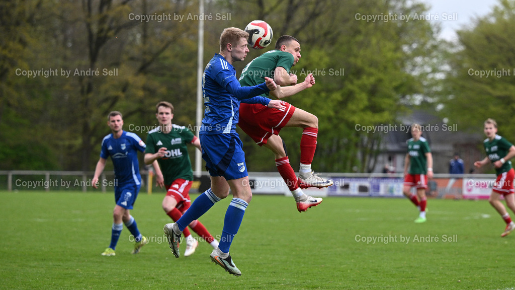MTSV Hohenwestedt (grün) vs TuS Rotenhof (blau) | Mika Hirsch (MTSV #9) vs Christian Schrum (Rotenhof #27) / Fußball-Oberliga Männer 2025/2026 / MTSV Hohenwestedt (grün) vs TuS Rotenhof (blau) / Sportplatz Wilhelmhöh / Hohenwestedt / 25.04.26 - Realisiert mit Pictrs.com