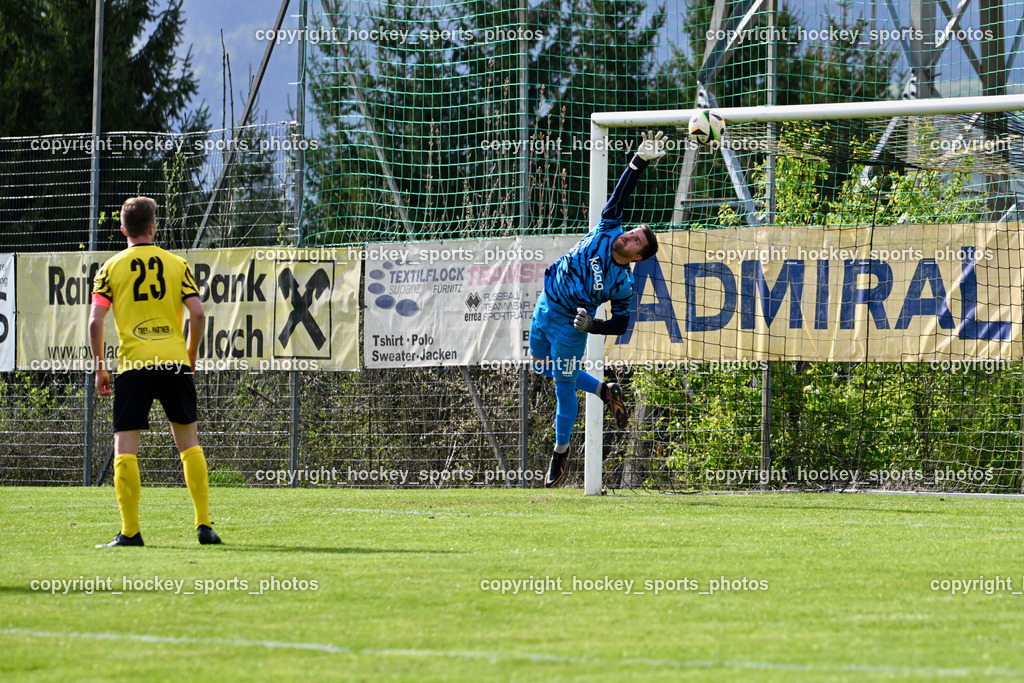 FC Faakersee vs. FC Dölsach | #23 Roman Adunka FC Faakersee, #38 Michael Lessiak FC Faakersee, Tor FC Dölsach, FC Faakersee vs. FC Dölsach, FC Faakersee vs. FC Dölsach am 20.04.2025 in Finkenstein (Sportplatz Finkenstein), Austria, (Photo by Bernd Stefan)