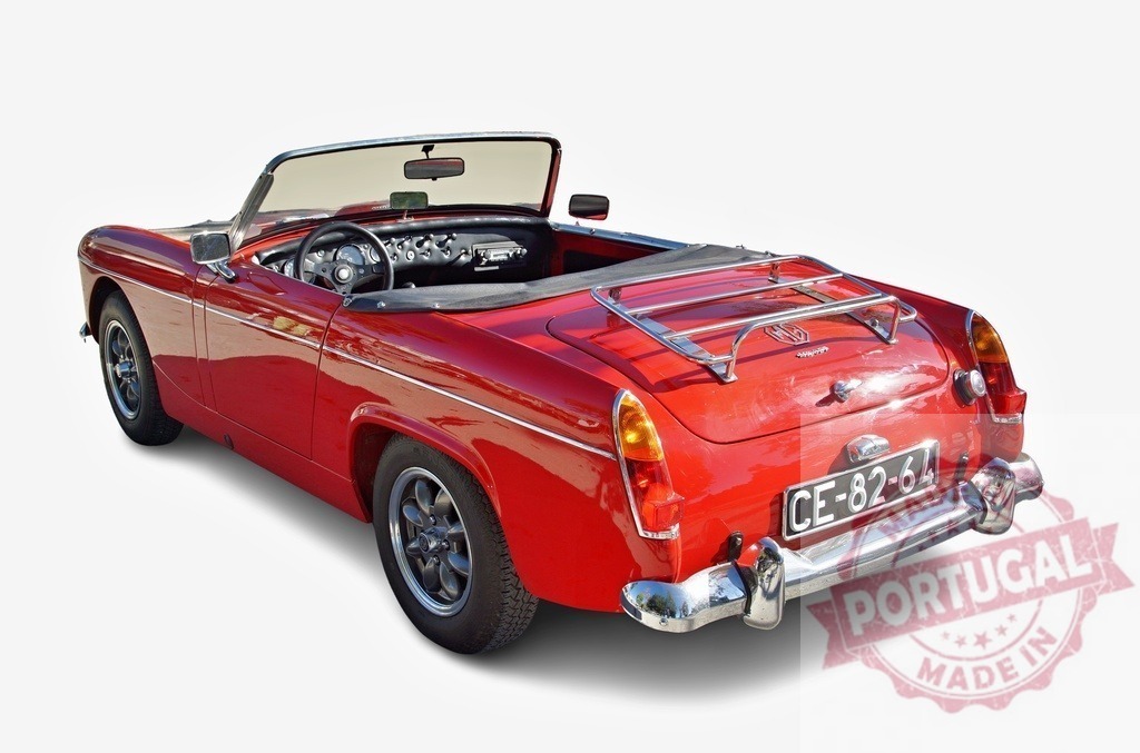 Red MG Midget classic sports car isolated on white | Red MG Midget classic convertible sports car with chrome details - Realized with Pictrs.com