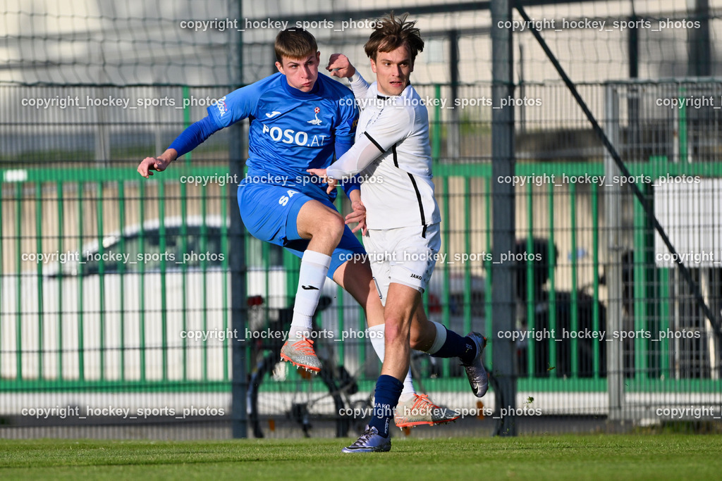 SAK vs. ATUS Velden 19.4.2024 | #5 Jakob Geister SAK, #10 Lukas Lausegger ATUS Velden, SAK vs. ATUS Velden 19.4.2024, SAK vs. ATUS Velden am 19.04.2024 in Klagenfurt (Sportpark Welzenegg), Austria, (Photo by Bernd Stefan)