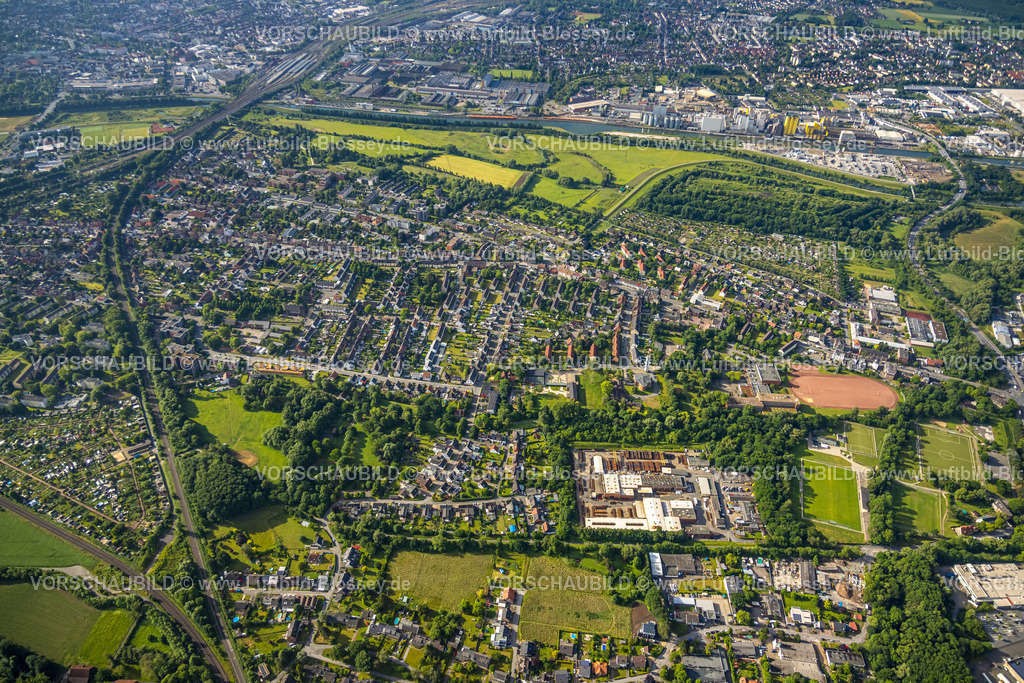 Hamm220601523 | Luftbild, Wohnsiedlung zwischen Großer Sandweg und Nordenstiftsweg, Nienbrügger Berg, Lippeaue am Hafen, Kleingartenverein Nordenheide, Bockum-Hövel, Hamm, Ruhrgebiet, Nordrhein-Westfalen, Deutschland