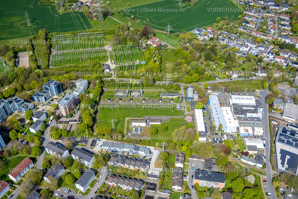 Witten260401566 | Luftbild, Umspannwerk und Ortsansicht Hochhaus-Wohnsiedlung Schulze-Delitzsch-Straße im Ortsteil Heven, Heven, Witten, Ruhrgebiet, Nordrhein-Westfalen, Deutschland