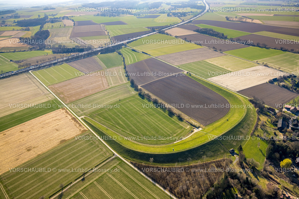 Werl250305883 | Luftbild, Hochwasserrückhaltebecken Bruchbachtal-Büderich, Wiesen und Felder, Westbüderich, Werl, Soester Börde, Nordrhein-Westfalen, Deutschland