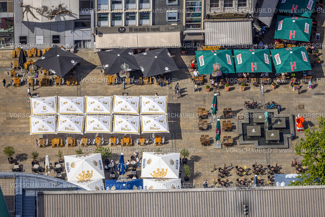 Dortmund230700244 | Luftbild, City Alter Markt, Außengastronomie mit Sonnenschirmen, Bläserbrunnen, City, Dortmund, Ruhrgebiet, Nordrhein-Westfalen, Deutschland