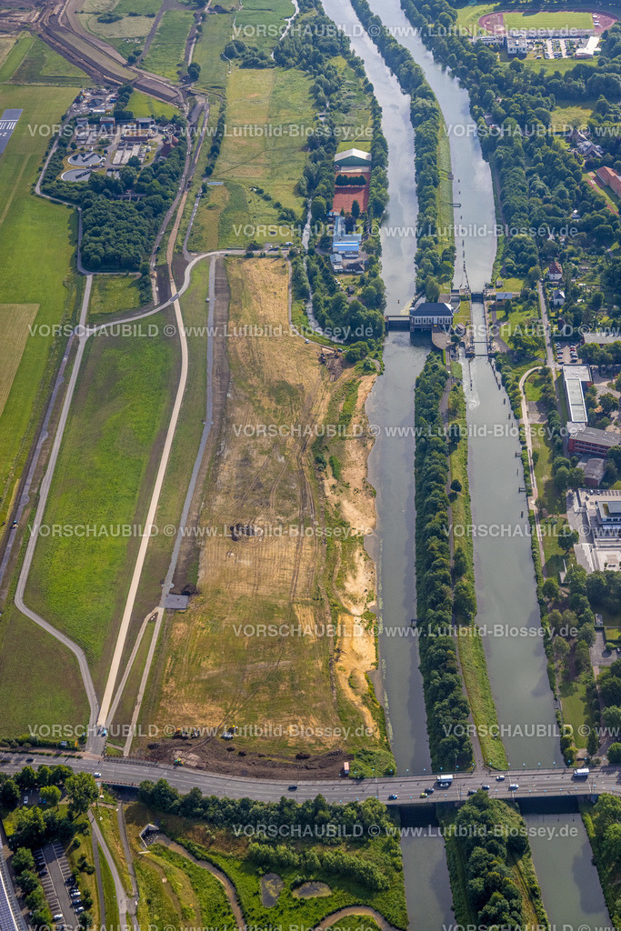Hamm220601712 | Luftbild, Baustelle Erlebensraum Lippeaue am Fluss Lippe, Kläranlage Hamm Mattenbecke, Schleuse Hamm, Mitte, Hamm, Ruhrgebiet, Nordrhein-Westfalen, Deutschland