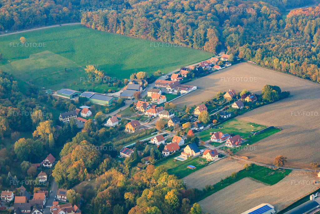 Luftbild: Rue Wolfsschenkel in Drachenbronn-Birlenbach im Bundesland Bas-Rhin in Frankreich. – Foto: IMG_54246.jpg vom 21.10.2012 durch Werner Riehm/FLY-FOTO.de – Auflösung des Originals: 4752 x 3168 px