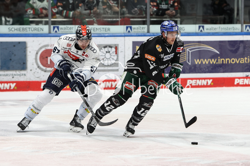 Augsburger Panther - ERC Ingolstadt | Marko FRIEDRICH (ERC #67) im Duell mit Mirko SACHER (AEV #12) / Zweikampf