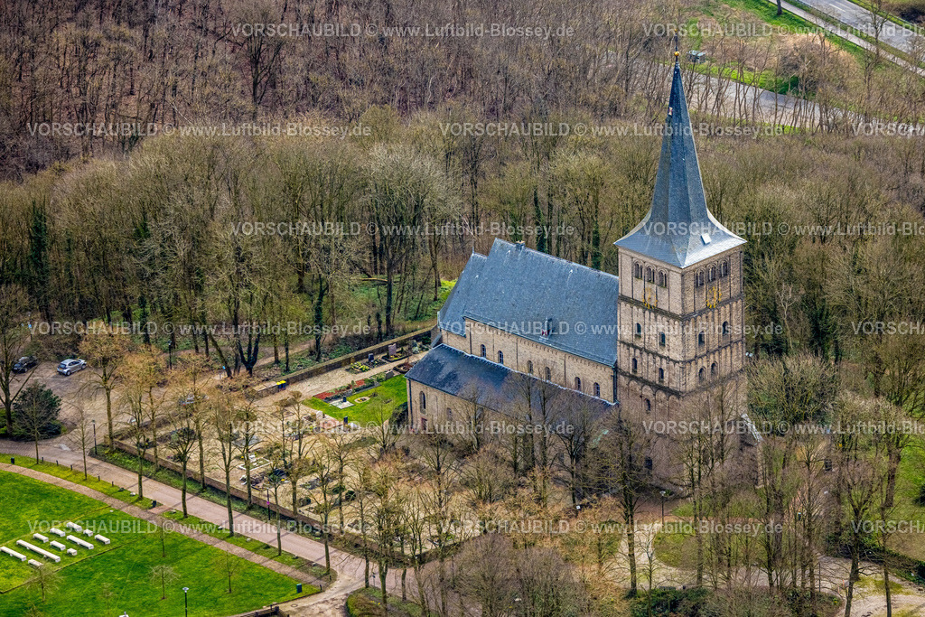 Emmerich230300514 | Luftbild, Kloster Stift Elten, Stiftskirche St. Vitus, Hochelten, Emmerich am Rhein, Niederrhein, Nordrhein-Westfalen, Deutschland