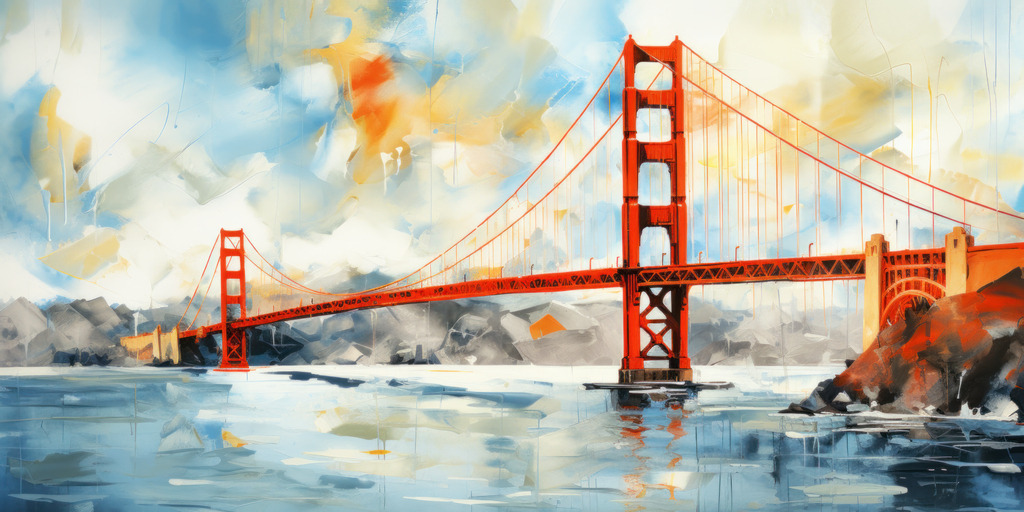 2307258 - Golden Gate Bridge | Bestellen Sie dieses digitale Gemälde der Golden Gate Bridge in San Francisco als hochwertigen Kunstruck auf Leinwand, Acrylglas, Alu-Dibond oder als Poster.