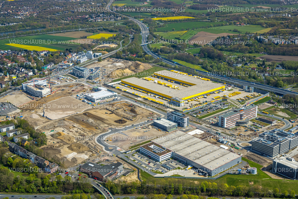 Bochum230403936 | Luftbild, Großbaustelle Mark 51/7, Neubau Wissenschafts- und Technologiequartier, O-Werk Campus, DHL Logistik, Laer, Bochum, Ruhrgebiet, Nordrhein-Westfalen, Deutschland