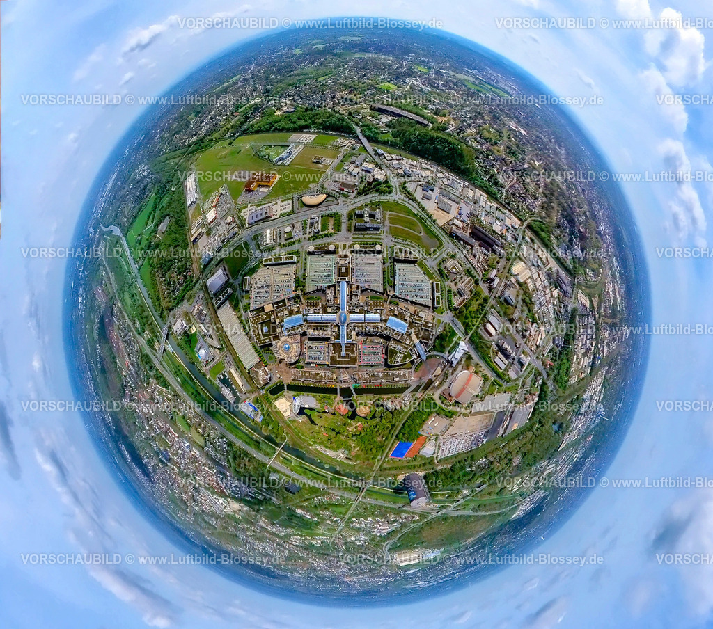 Oberhausen240490092NeueMitte_Centro | Luftbild, Westfield Centro sternförmiges Einkaufszentrum, Gesamtansicht Neue Mitte mit Gasometer am Rhein-Herne-Kanal und Fluss Emscher, Borbeck, Oberhausen, Rheinland, Ruhrgebiet, Nordrhein-Westfalen, Deutschland