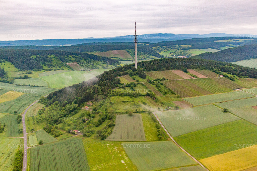 Luftbild: Sendemast im Ortsteil Westheim in Hammelburg im Bundesland Bayern in Deutschland. Foto: IMG_65966.jpg vom 30.05.2014 durch Werner Riehm/FLY-FOTO.de