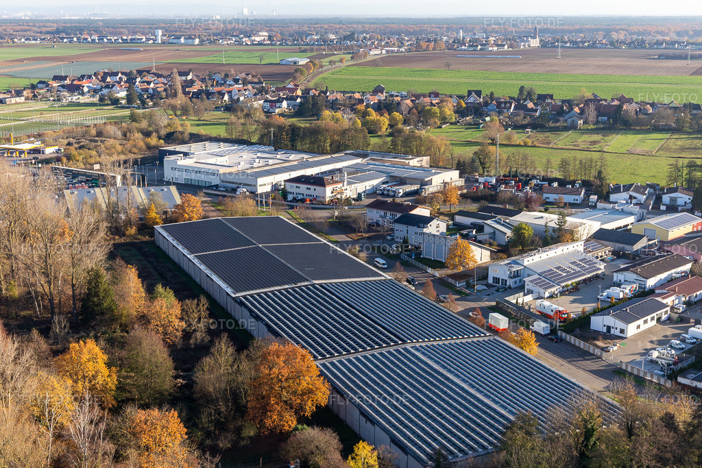 Luftbild: Gewerbegebiet Horst, Barthelsmühlring im Ortsteil Minderslachen in Kandel im Bundesland Rheinland-Pfalz in Deutschland. Foto: IMG_123949.jpg vom 21.11.2020 durch Werner Riehm/FLY-FOTO.de