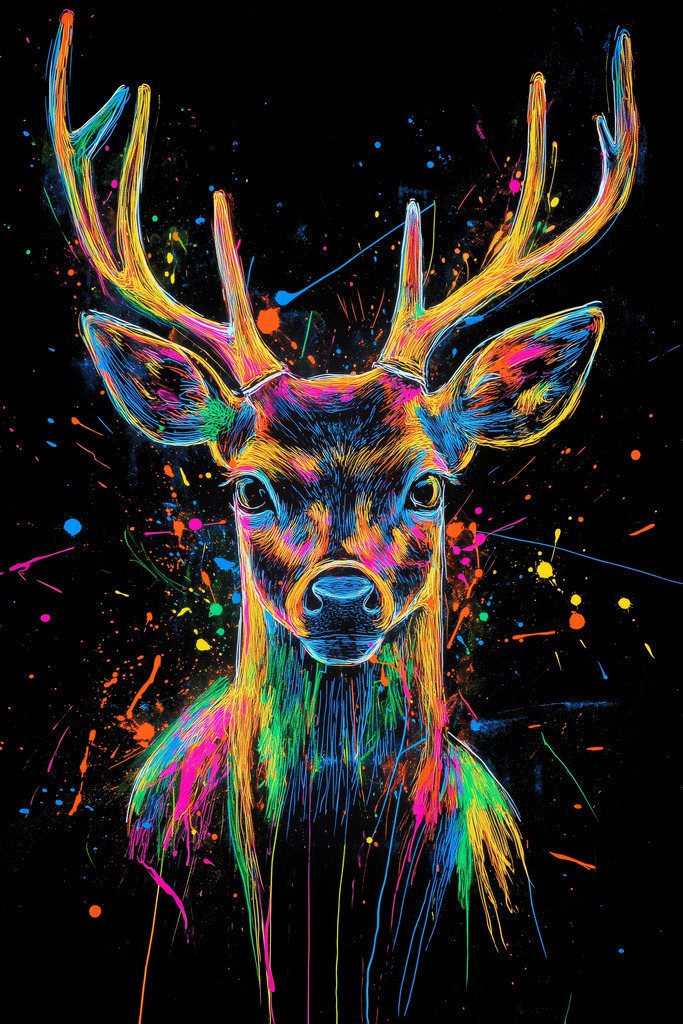 2503004 - Bunter moderner Hirsch | Bestellen Sie dieses Motiv als hochwertigen Kunstdruck auf Leinwand, hinter Acrylglas, auf Alu-Dibond und in anderen Ausführungen. 