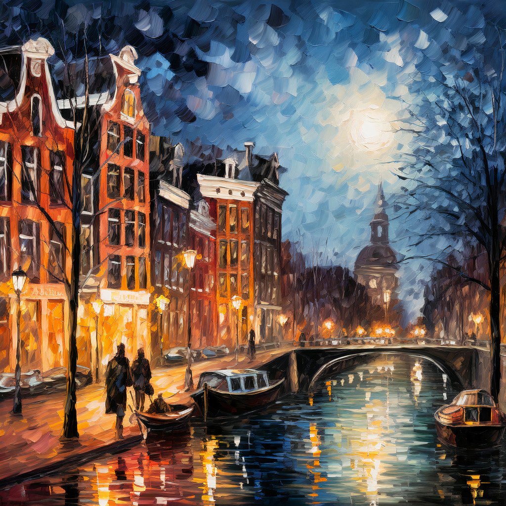 2307045 - Amsterdam | Nächtliche Lichststimmung in Amsterdam, romantisches digitales Gemälde.