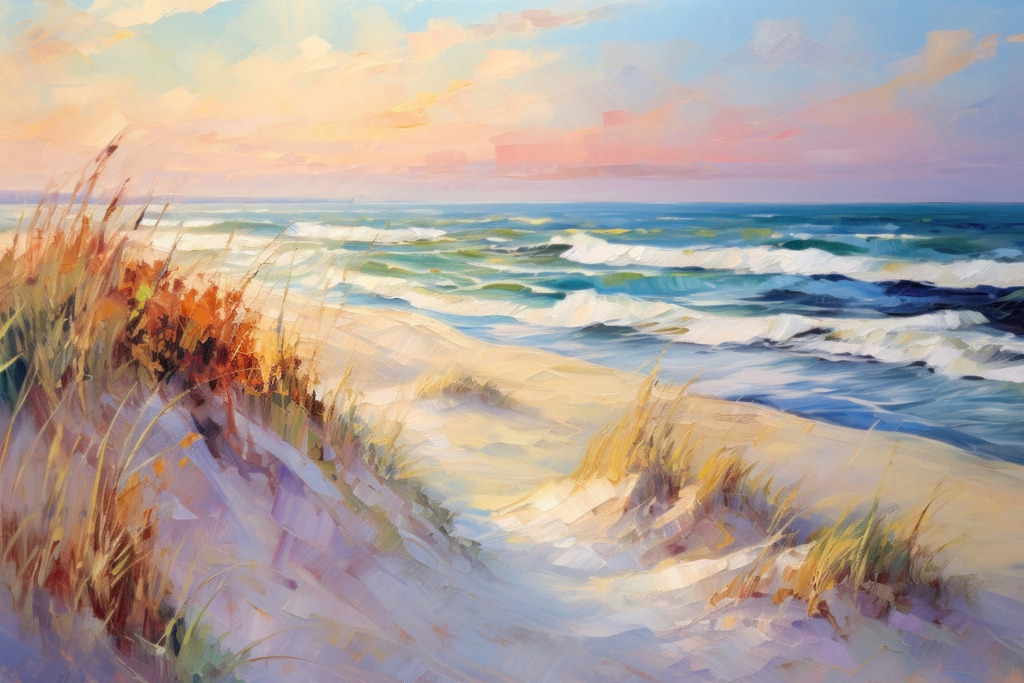 2402011 - Morgenstimmung am Strand | Wunderschöne maritime Lichtstimmung am Strand im Stile eines Gemäldes.