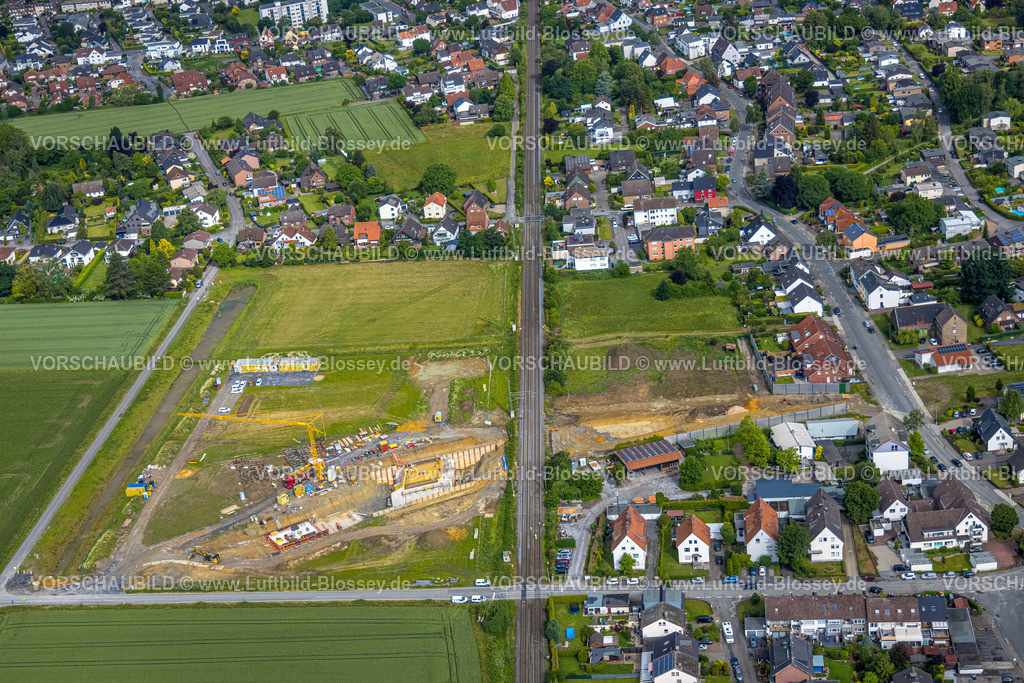 Hamm220602254 | Luftbild, geplanter Haltepunkt in Westtünnen, Baustelle am Südfeldweg und Von-Thünen-Straße für den künftigen Bahnhaltepunkt, Rhynern, Hamm, Ruhrgebiet, Nordrhein-Westfalen, Deutschland