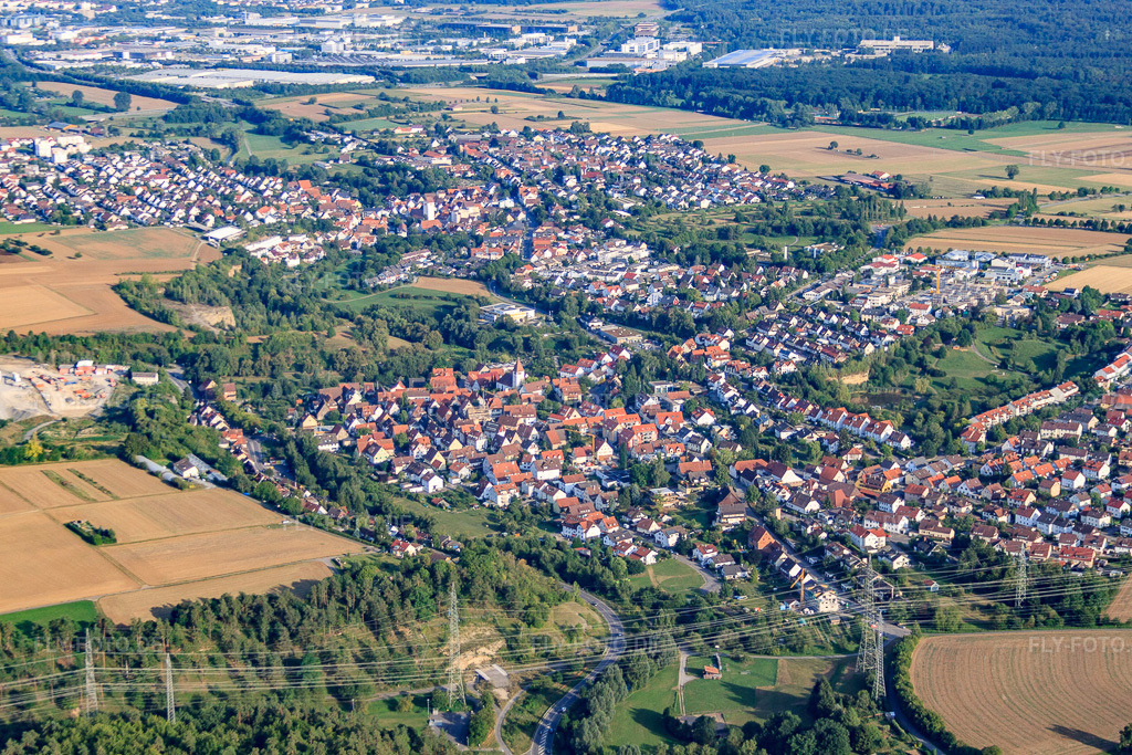 Luftbild: Ortsansicht von Nordwesten im Ortsteil Darmsheim in Sindelfingen im Bundesland Baden-Württemberg in Deutschland. Foto: IMG_52483.jpg vom 23.08.2012 durch Werner Riehm/FLY-FOTO.de