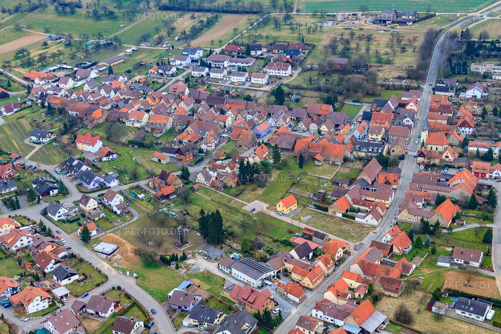 Luftbild: Freudensteiner Straße im Ortsteil Großvillars in Oberderdingen im Bundesland Baden-Württemberg in Deutschland. Foto: IMG_38266.jpg vom 12.03.2011 durch Werner Riehm/FLY-FOTO.de