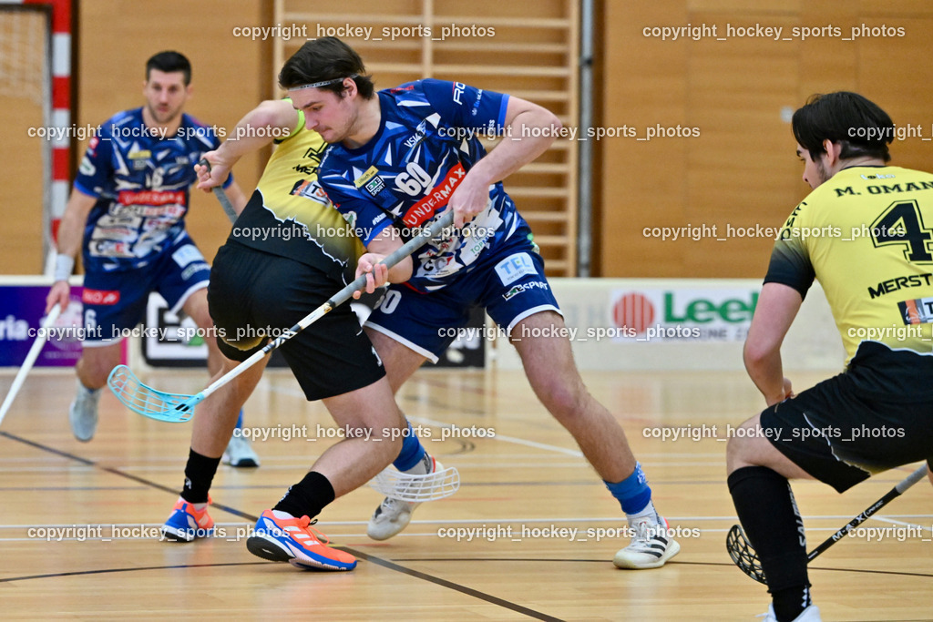 VSV Unihockey  vs. FBK Loka  | #60 Thomas Unterweger VSV Unihockey, #4 Maj Oman FBK Loka, VSV Unihockey  vs. FBK Loka , VSV Unihockey  vs. FBK Loka  am 25.01.2026 in Villach (Ballspielhalle St. Martin), Austria, (Photo by Bernd Stefan)