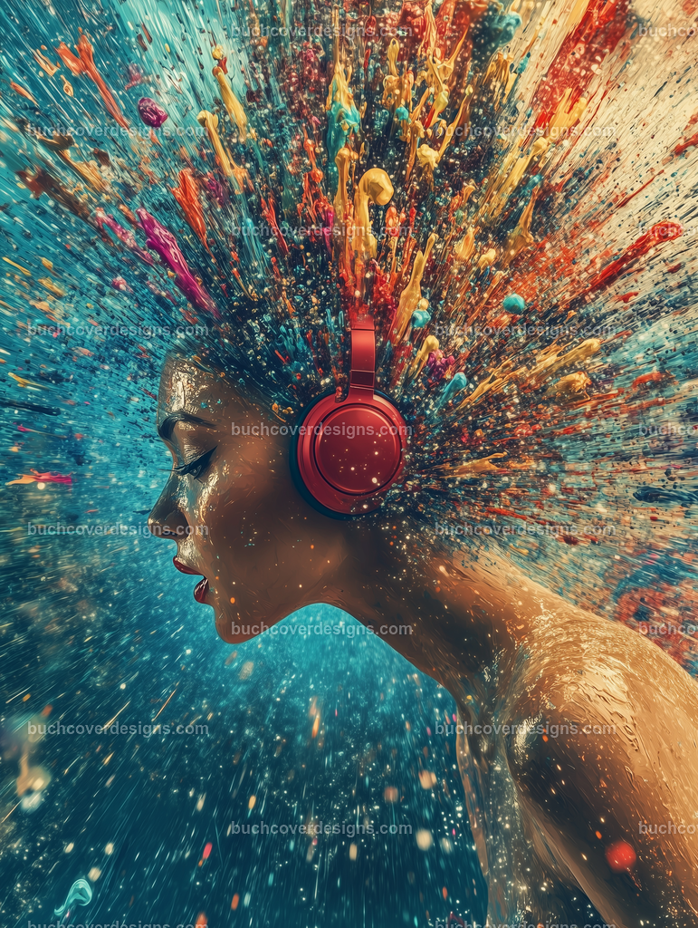 Gesicht einer Frau mit Kopfhörer (171) | studio photo of a exploding woman face with a red headphone, background explosion different blue colorful paint splashes. vivid colors - high detail - photographic - sureal - graphic design --chaos 5 --ar 3:4 --stylize 50 --weird 100 --v 6.1 Job ID: 48f09a5b-f404-4856-a487-a7e5a575fb02