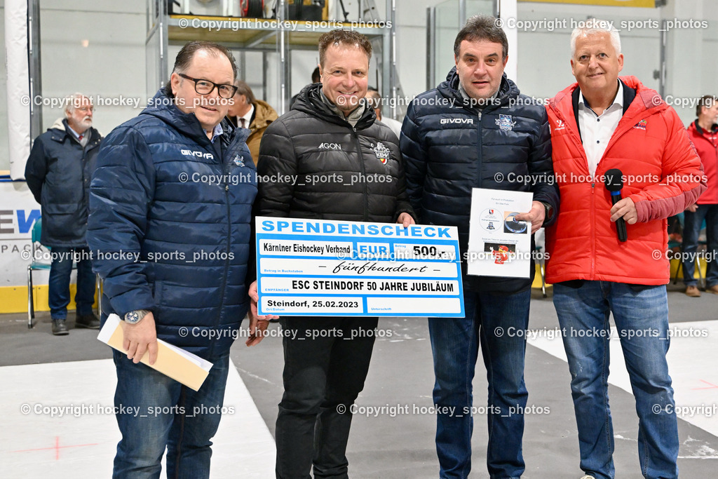 ESC Soccerzone Steindorf 50 Jahr Feier 26.2.2023 | Sportlicher Leiter ESC Steindorf, KEHV Präsident Michael Herzog Löschnig, Obmann ESC Steindorf Hans Tschernutter, ÖEHV Präsident Klaus Hartmann
