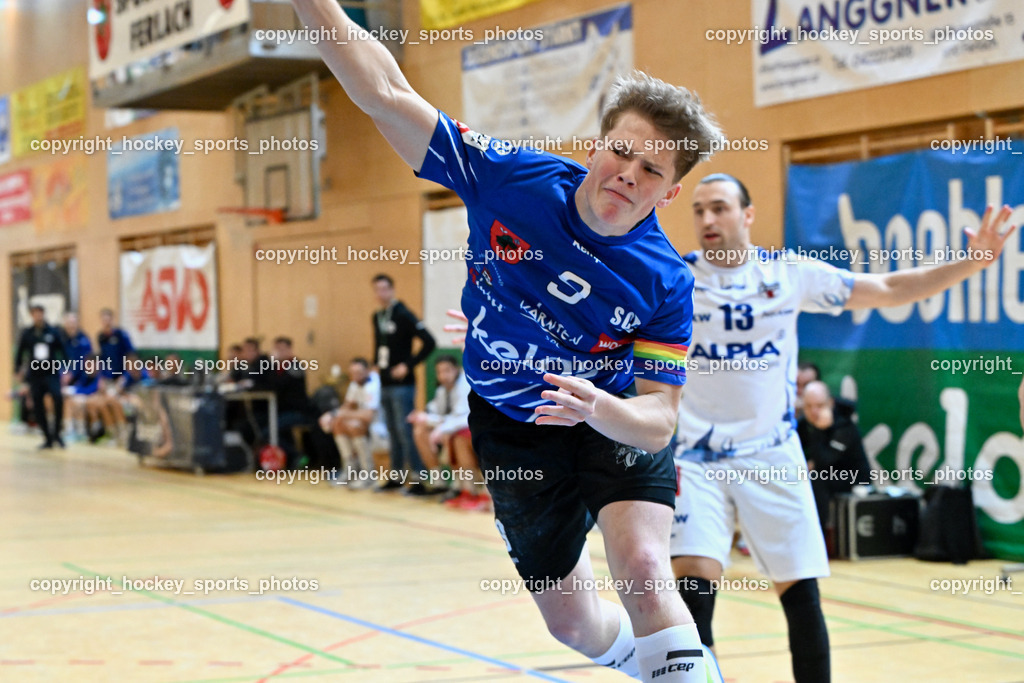 SC Ferlach vs. ALPLA HC Hard 2.3.2024 | #9 SAGER Nico SC Ferlach, SC Ferlach vs. ALPLA HC Hard 2.3.2024, SC Ferlach vs. ALPLA HC Hard am 02.03.2024 in Ferlach (Ballspielhalle Ferlach), Austria, (Photo by Bernd Stefan)