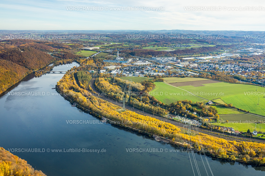 Hagen251100745 | Luftbild, Hengsteysee und herbstliche Bäume, Uhlenbruch Landschaftsschutzgebiet, Boele, Hagen, Ruhrgebiet, Nordrhein-Westfalen, Deutschland