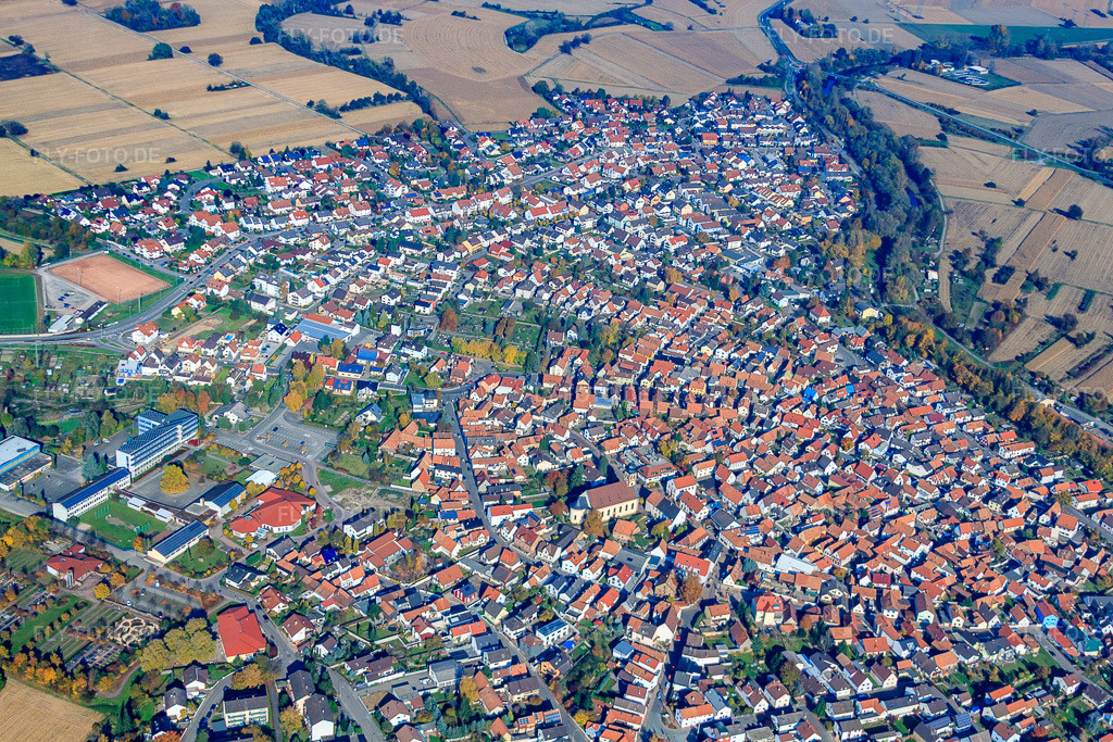 Luftbild: Innenstadt von Westen in Hagenbach im Bundesland Rheinland-Pfalz in Deutschland. Foto: IMG_35293.jpg vom 31.10.2010 durch Werner Riehm/FLY-FOTO.de