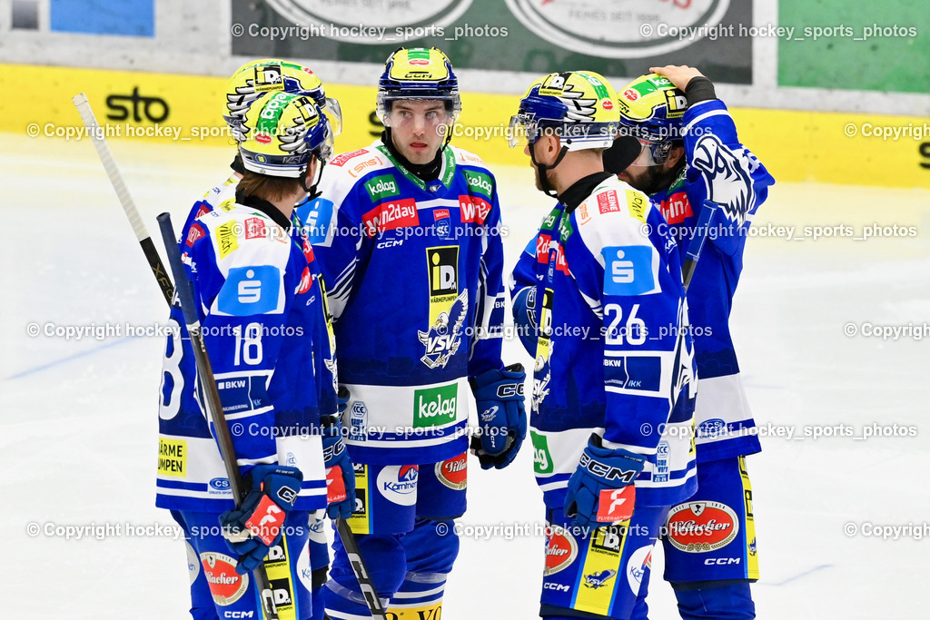 EC IDM Wärmepumpen VSV vs. Pioneers Vorarlberg | #12 Brett Budgell EC VSV, Starting six EC VSV, #26 Guus van Nes EC VSV, #18 Nico Uschan EC VSV, #74 Joel Teasdale EVC VSV, #77 Philipp Lindner EC VSV, EC IDM Wärmepumpen VSV vs. Pioneers Vorarlberg, EC IDM Wärmepumpen VSV vs. Pioneers Vorarlberg am 22.02.2026 in Villach (Stadthalle Villach), Austria, (Photo by Bernd Stefan)