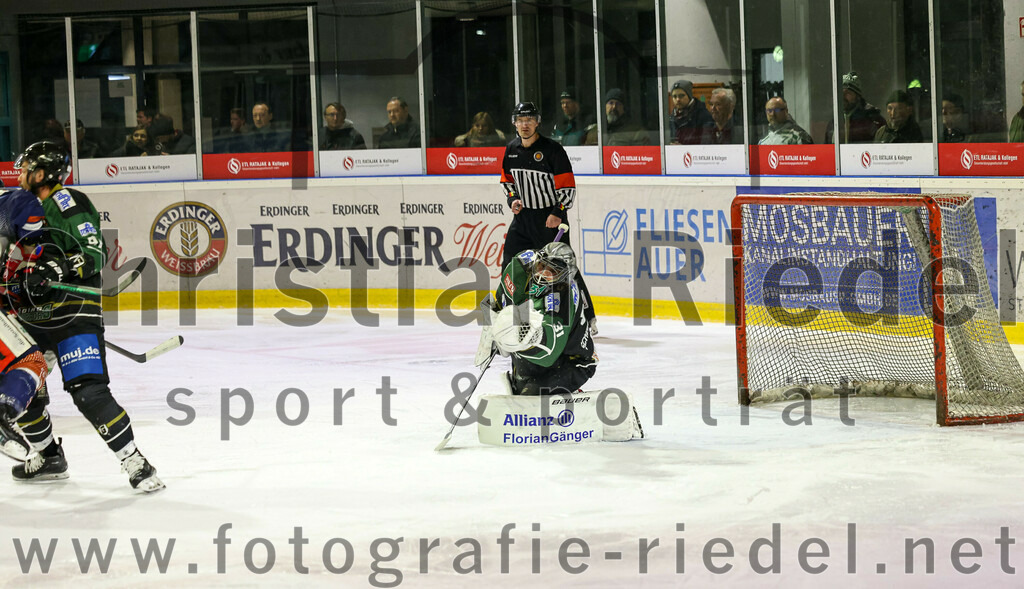 2023-03-03_039_TSV_Erding_gegen_ESC_Kempten | Erding, Deutschland, 03.03.2023:
Eishockey, Bayernliga Playoffs 2022 / 2023, Viertelfinale, TSV Erding gegen ESC Kempten, Endergebnis: 9:3

Torwart Christoph Schedlbauer (Erding Gladiators, #31)

Foto: Christian Riedel / fotografie-riedel.net