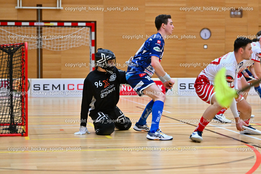 VSV Unihockey vs. KAC Floorball 4.2.2023 | #96 Clemens Meixner, #19 Philipp Seiser, #77 Thomas Huditz