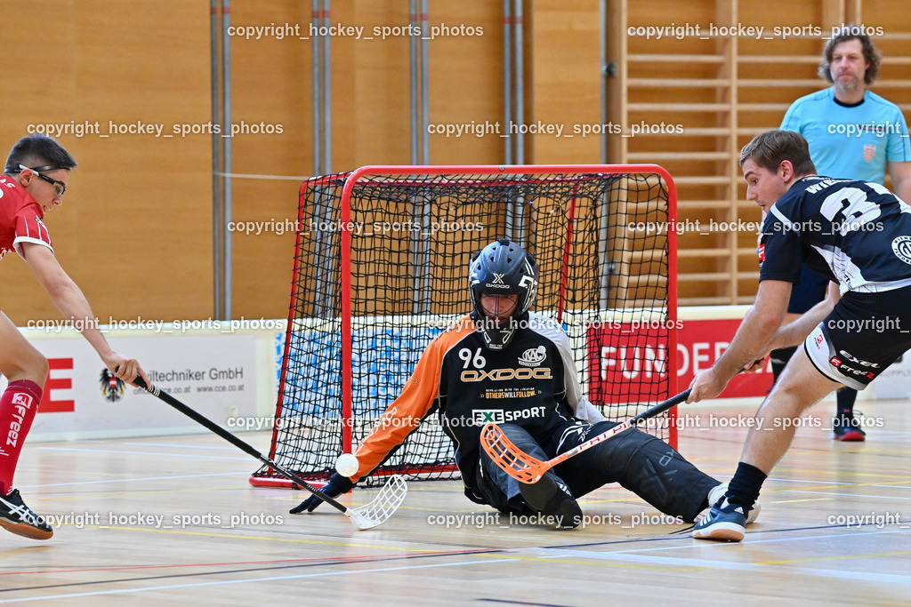 KAC Floorball vs. Wiener Floorballverein 10.9.2022 | #28 Gabriel Lekas, #96 Clemens Meixner, #37 Tomás Havelka