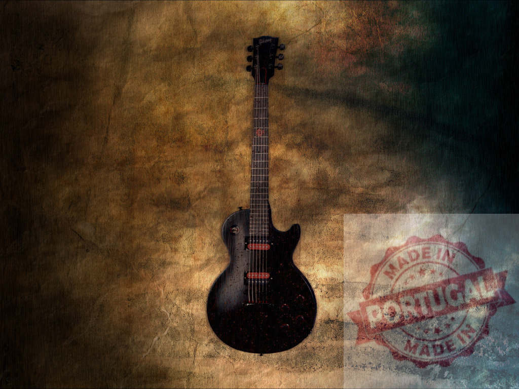 Electric guitar hanging on a grunge textured wall | Black electric guitar hanging on a grunge textured wall, creating a vintage and musical atmosphere - Realisiert mit Pictrs.com