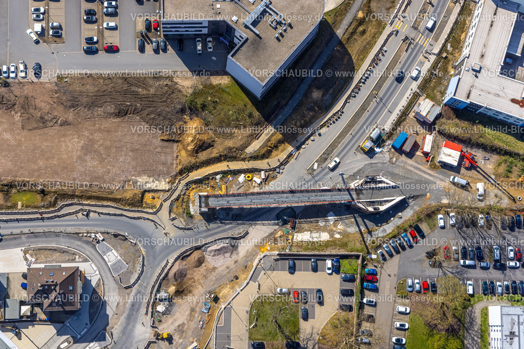 Witten220401161 | Luftbild, Baustelle und Sanierung der Pferdebachstraße mit Neubau der RadwegBrücke Rheinischer Esel, Witten, Ruhrgebiet, Nordrhein-Westfalen, Deutschland