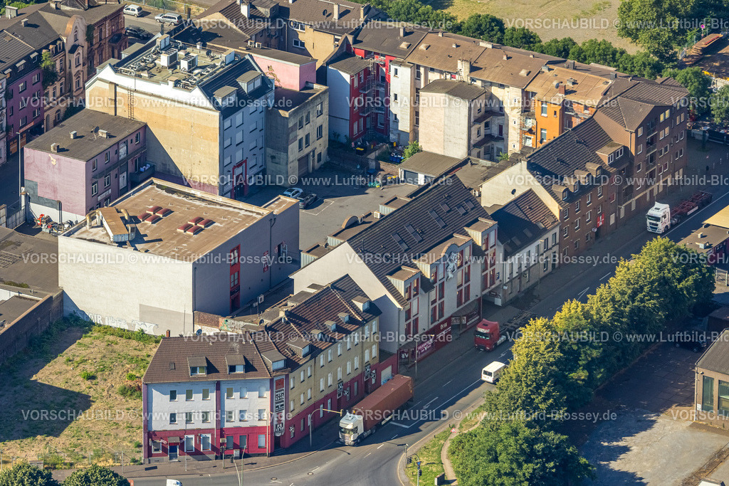 Duisburg230706161-2 | Luftbild, Rotlichtviertel Vulkanstraße und Charlottenstraße, Altstadt, Duisburg, Ruhrgebiet, Nordrhein-Westfalen, Deutschland