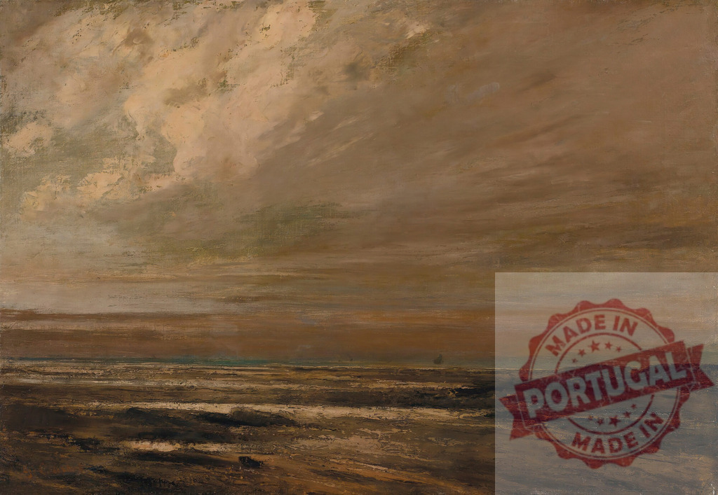 Gustave Courbet Seascape painting showing stormy ocean and dark sky | Seascape painting showing a turbulent ocean under a dramatic cloudy sky at dusk - Realized with Pictrs.com