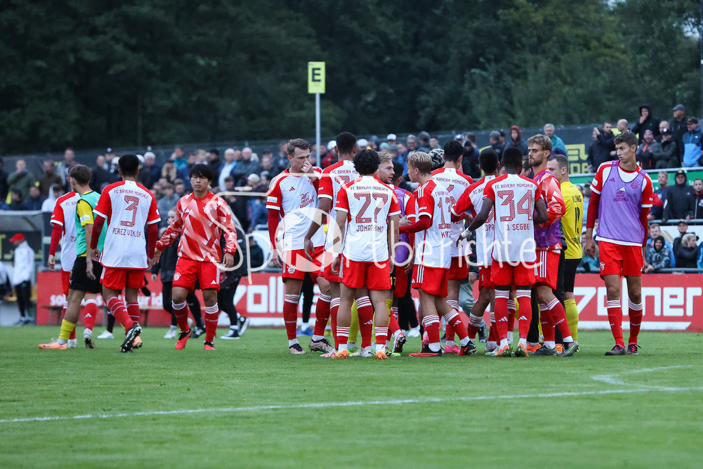 DJK Vilzing - FC Bayern Amateure | Jubel der Hausherren nach dem Sieg gegen die Kleinen Bayern / Provokation / Rudelbildung / Schlusspfiff / Freude / Sieg / Sieger