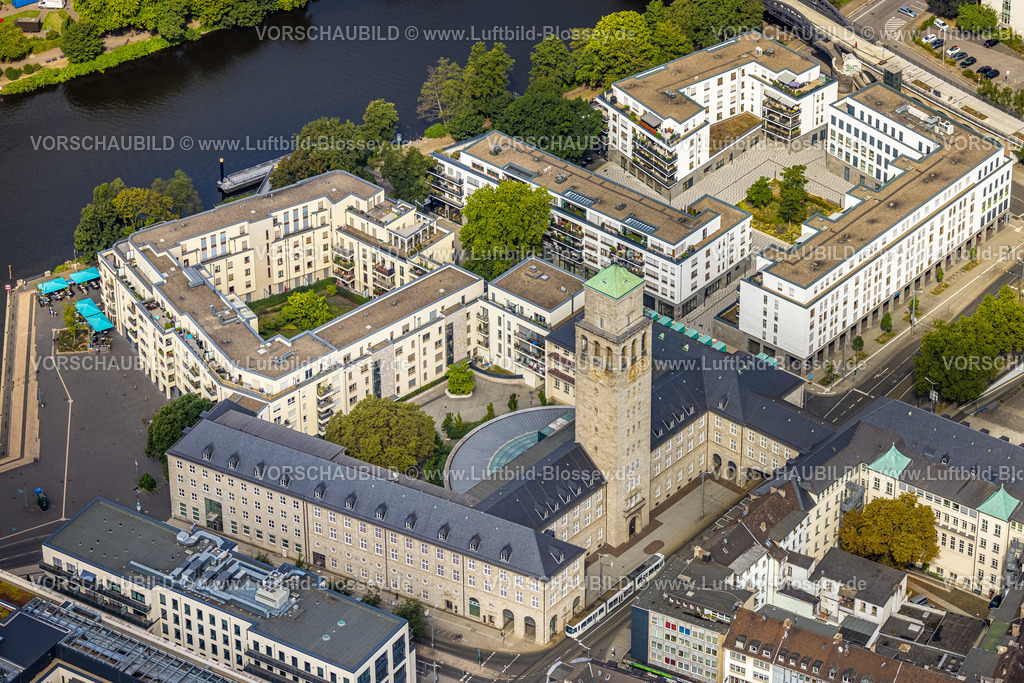 Muelheim220802194 | Luftbild, Rathaus und Rathausturm, City, Altstadt I, Mülheim an der Ruhr, Ruhrgebiet, Nordrhein-Westfalen, Deutschland